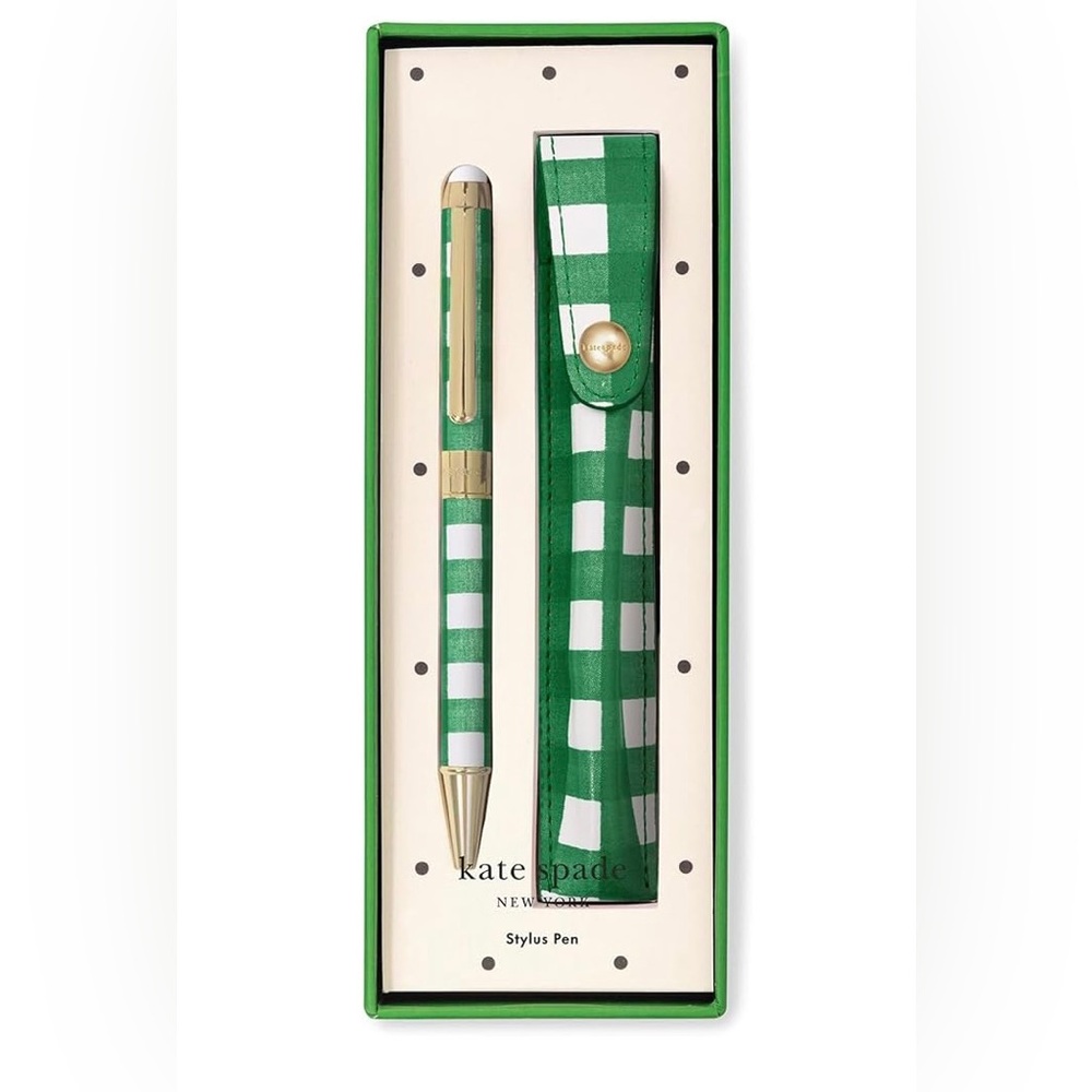 Kate Spade New York Stylus Pen with Pouch Green Gingham